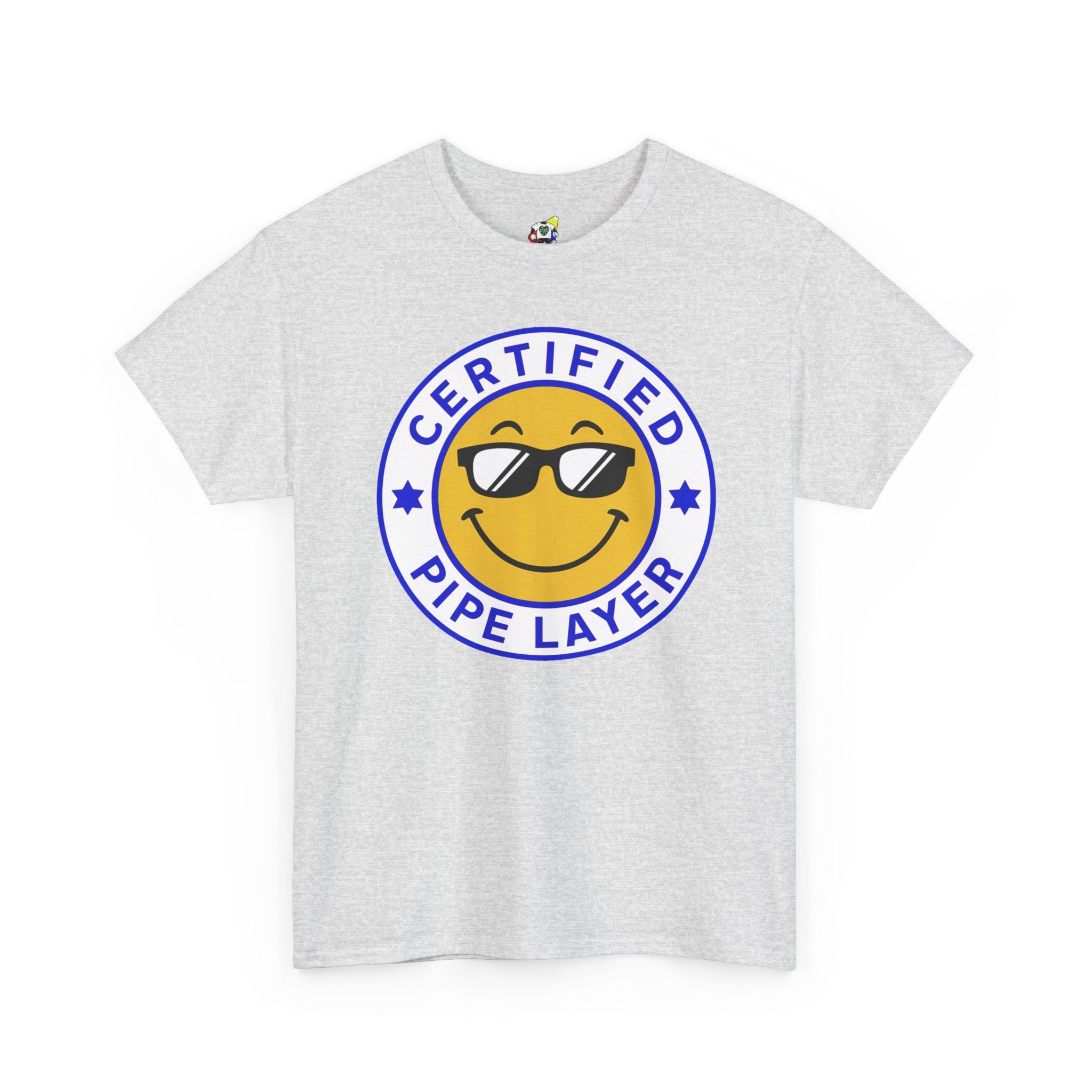 Men's Tee - Certified Pipe Layer Happy Face Blue Heavy Cotton T-Shirt