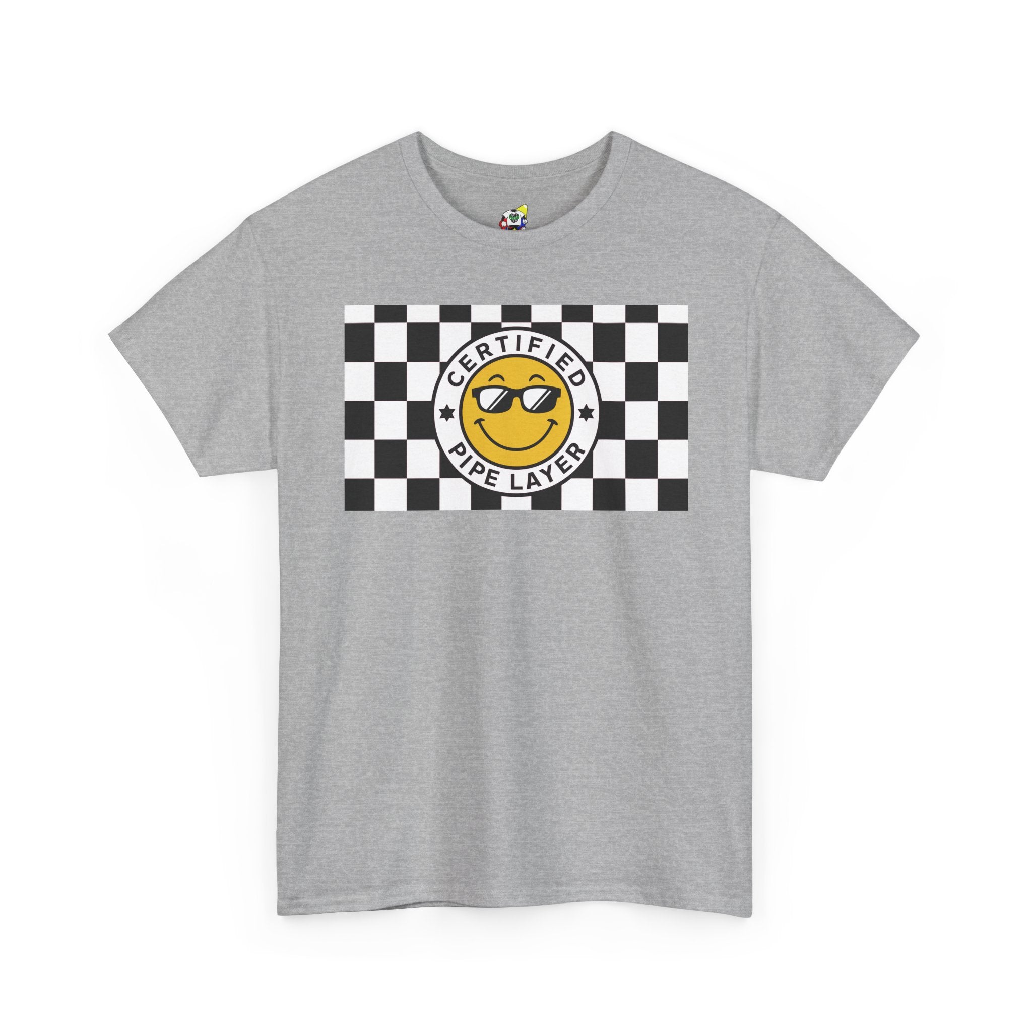 Men's Tee - Certified Pipe Layer Checkered Black Heavy Cotton T-Shirt