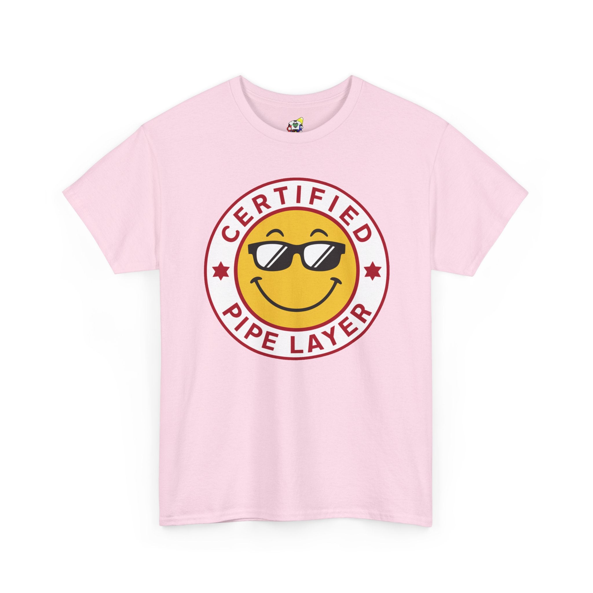 Men's Tee - Certified Pipe Layer Happy Face Red Heavy Cotton T-Shirt