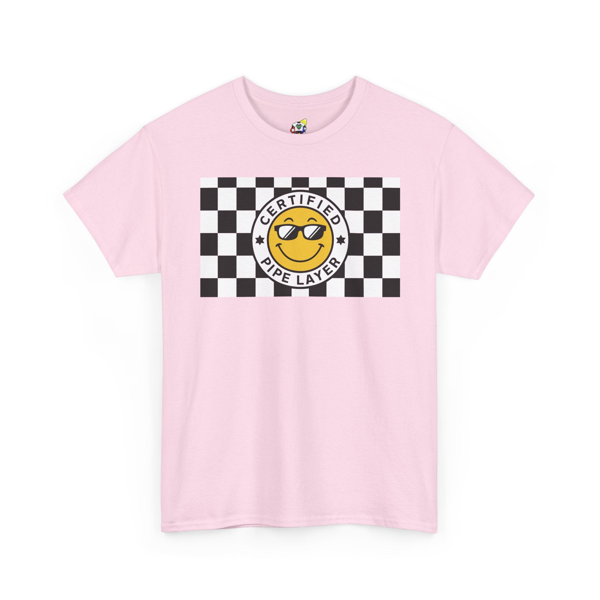 Men's Tee - Certified Pipe Layer Checkered Black Heavy Cotton T-Shirt