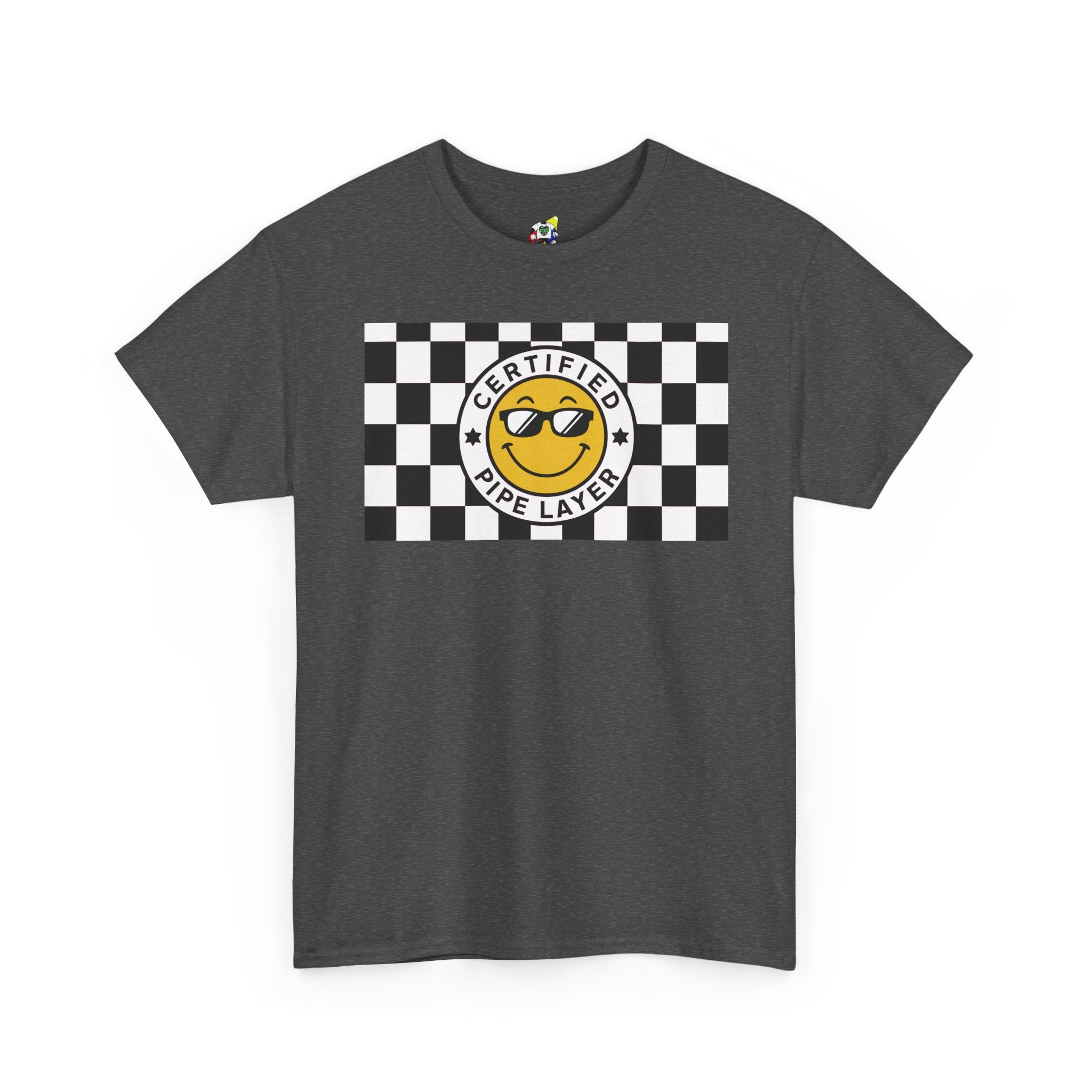Men's Tee - Certified Pipe Layer Checkered Black Heavy Cotton T-Shirt