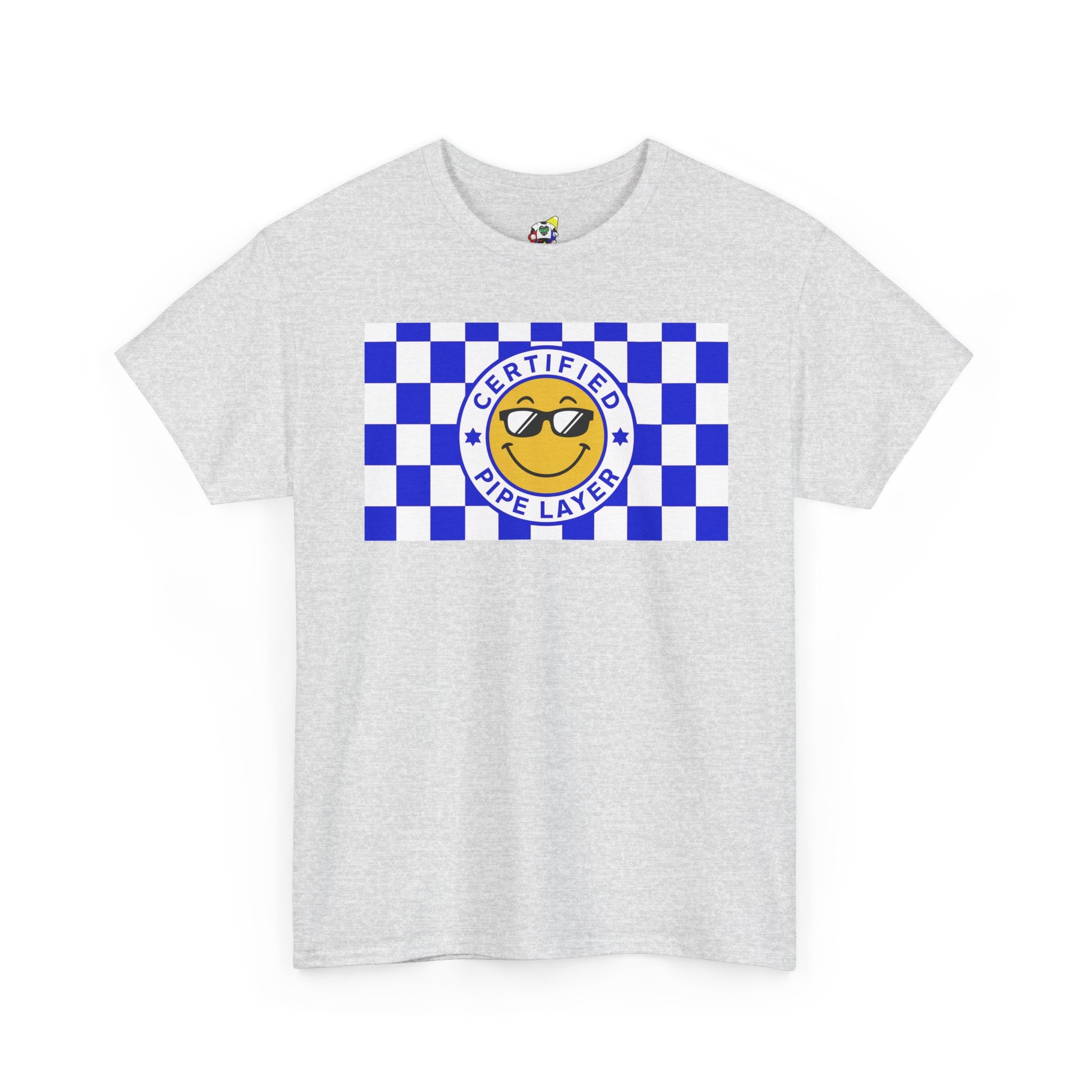 Men's Tee - Certified Pipe Layer Checkered Blue Heavy Cotton T-Shirt