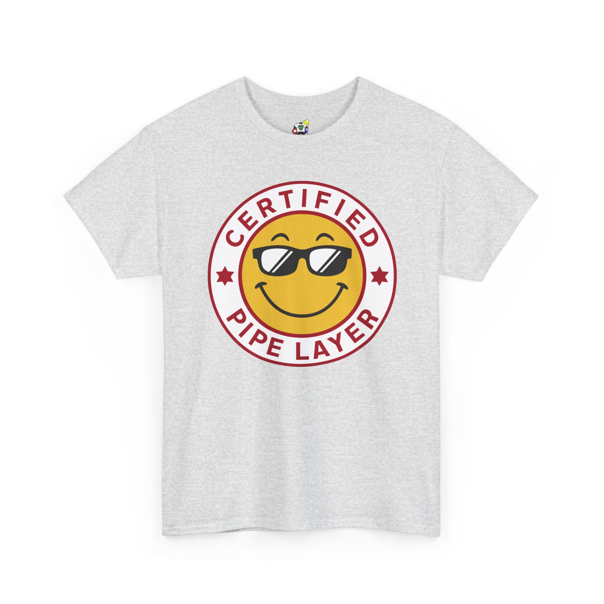 Men's Tee - Certified Pipe Layer Happy Face Red Heavy Cotton T-Shirt