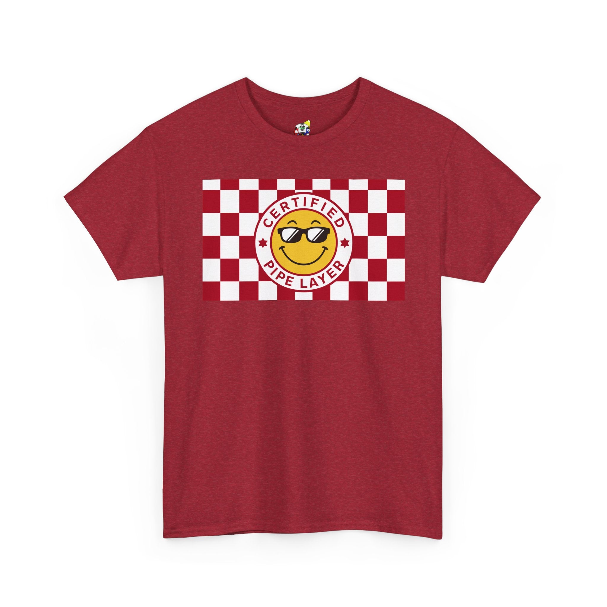 Men's Tee - Certified Pipe Layer Checkered Red Heavy Cotton T-Shirt