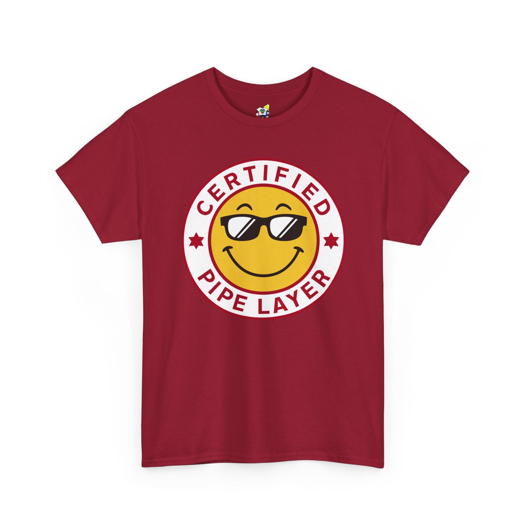 Men's Tee - Certified Pipe Layer Happy Face Red Heavy Cotton T-Shirt