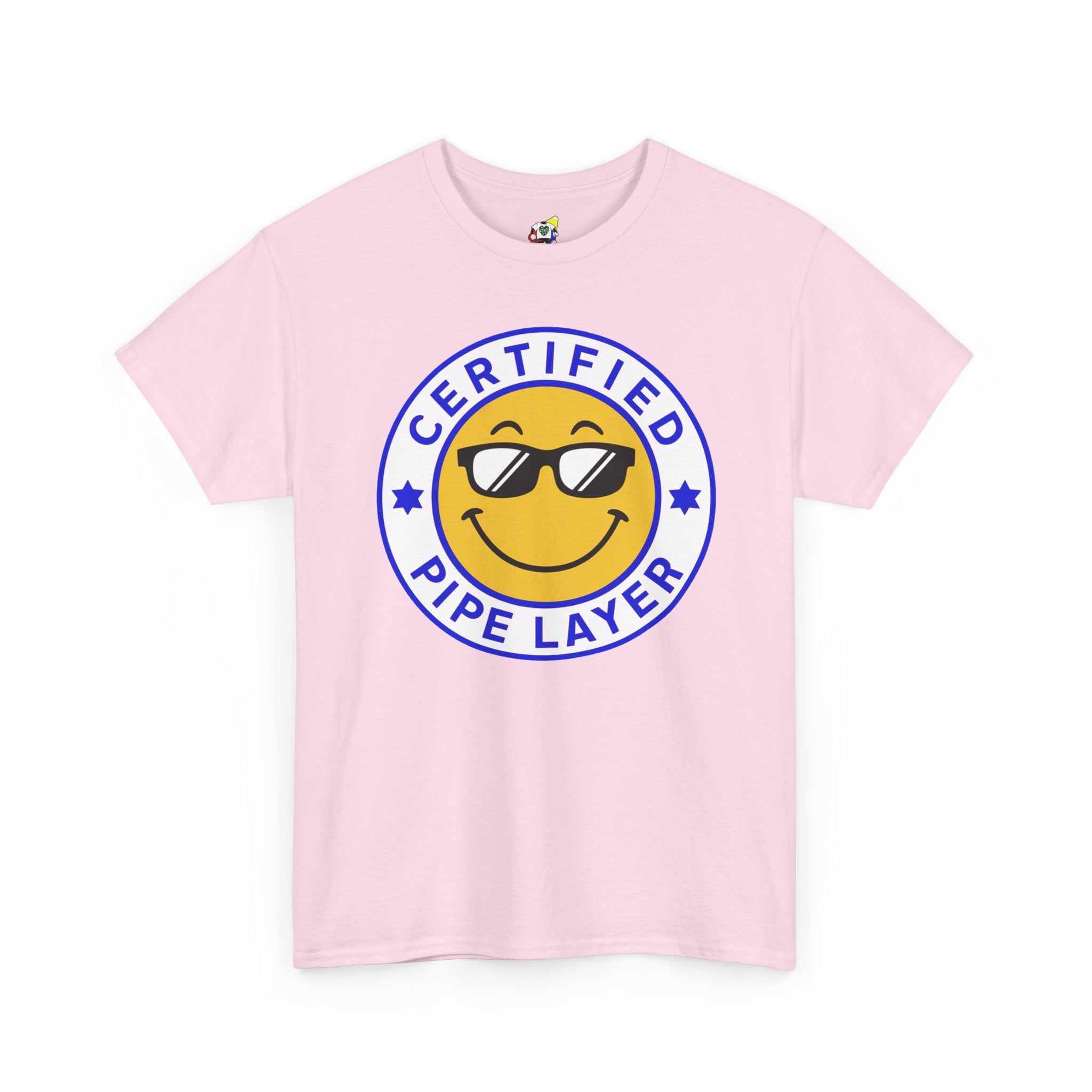 Men's Tee - Certified Pipe Layer Happy Face Blue Heavy Cotton T-Shirt
