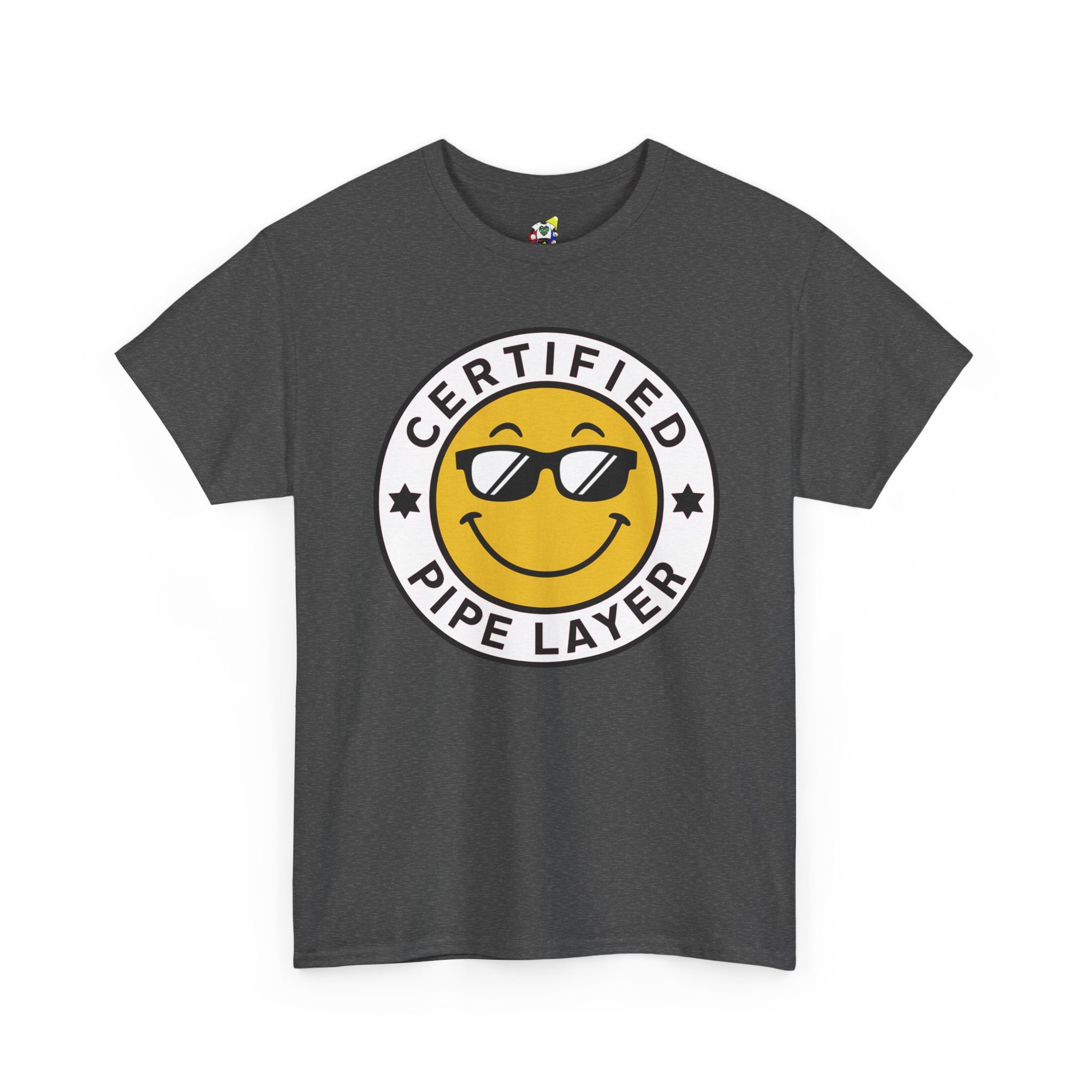 Men's Tee - Certified Pipe Layer Happy Face Black Heavy Cotton T-Shirt