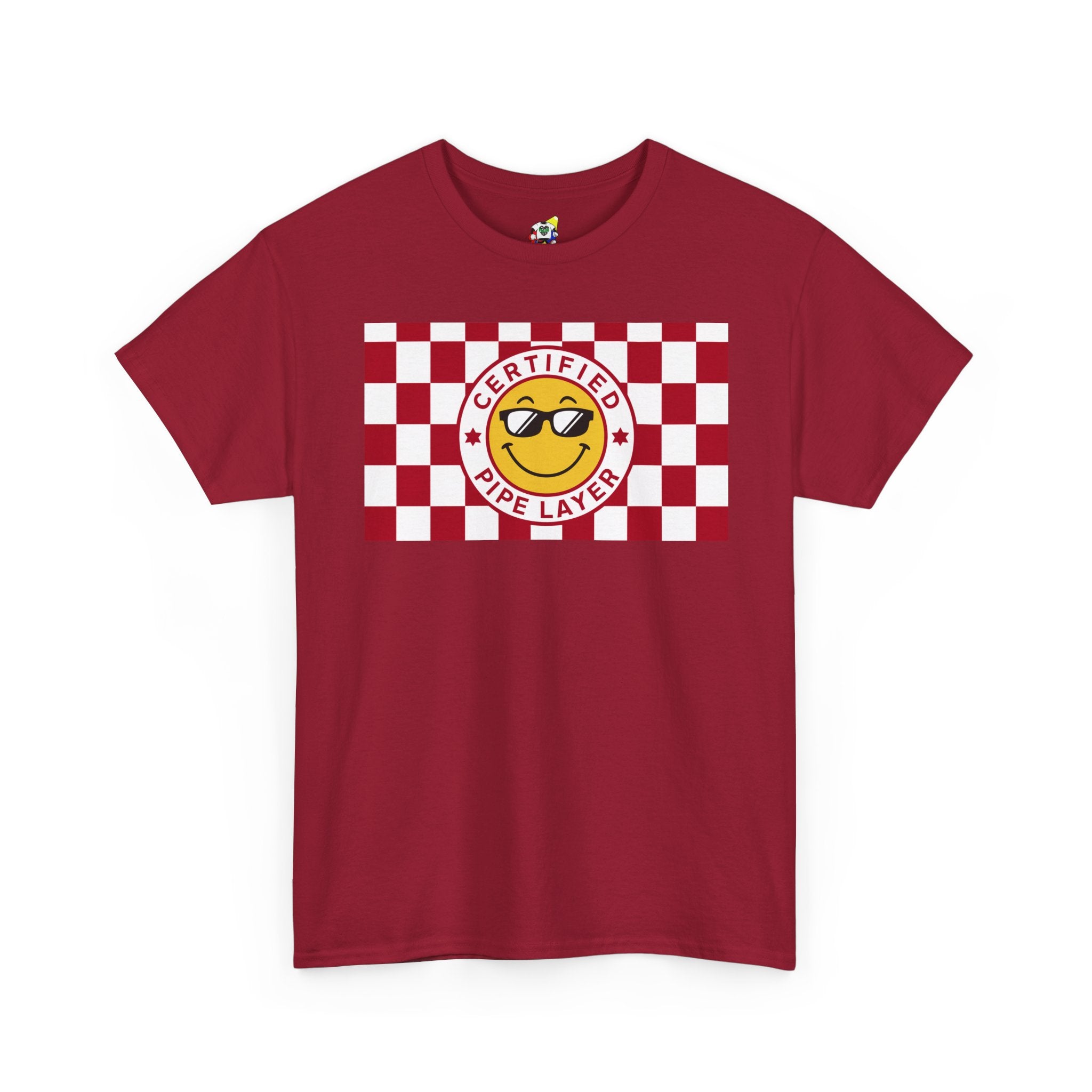 Men's Tee - Certified Pipe Layer Checkered Red Heavy Cotton T-Shirt