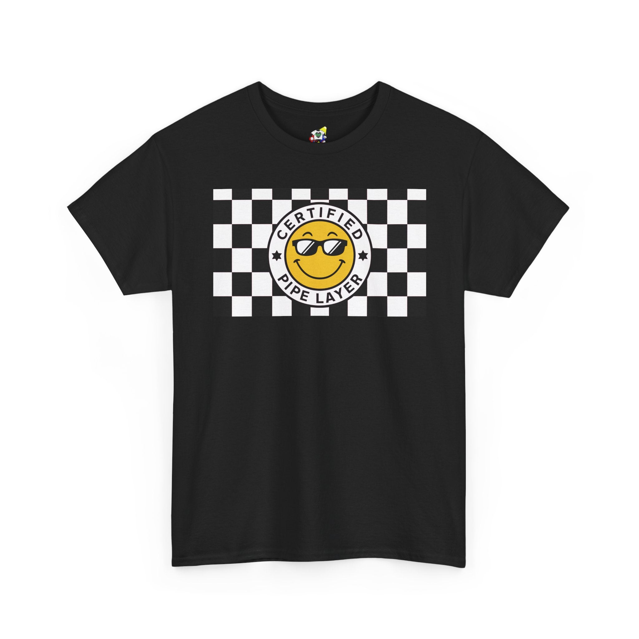 Men's Tee - Certified Pipe Layer Checkered Black Heavy Cotton T-Shirt