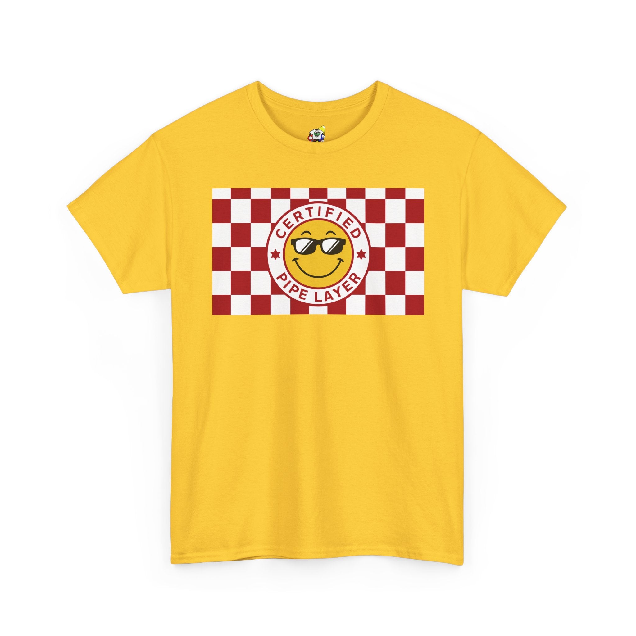 Men's Tee - Certified Pipe Layer Checkered Red Heavy Cotton T-Shirt