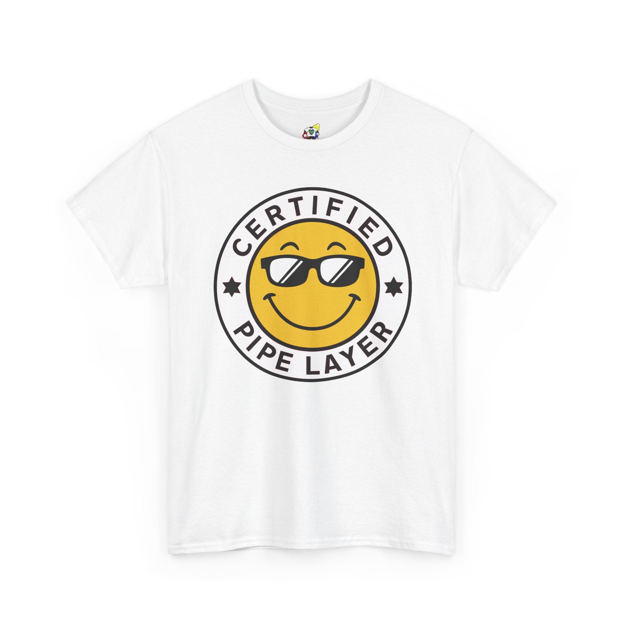 Men's Tee - Certified Pipe Layer Happy Face Black Heavy Cotton T-Shirt