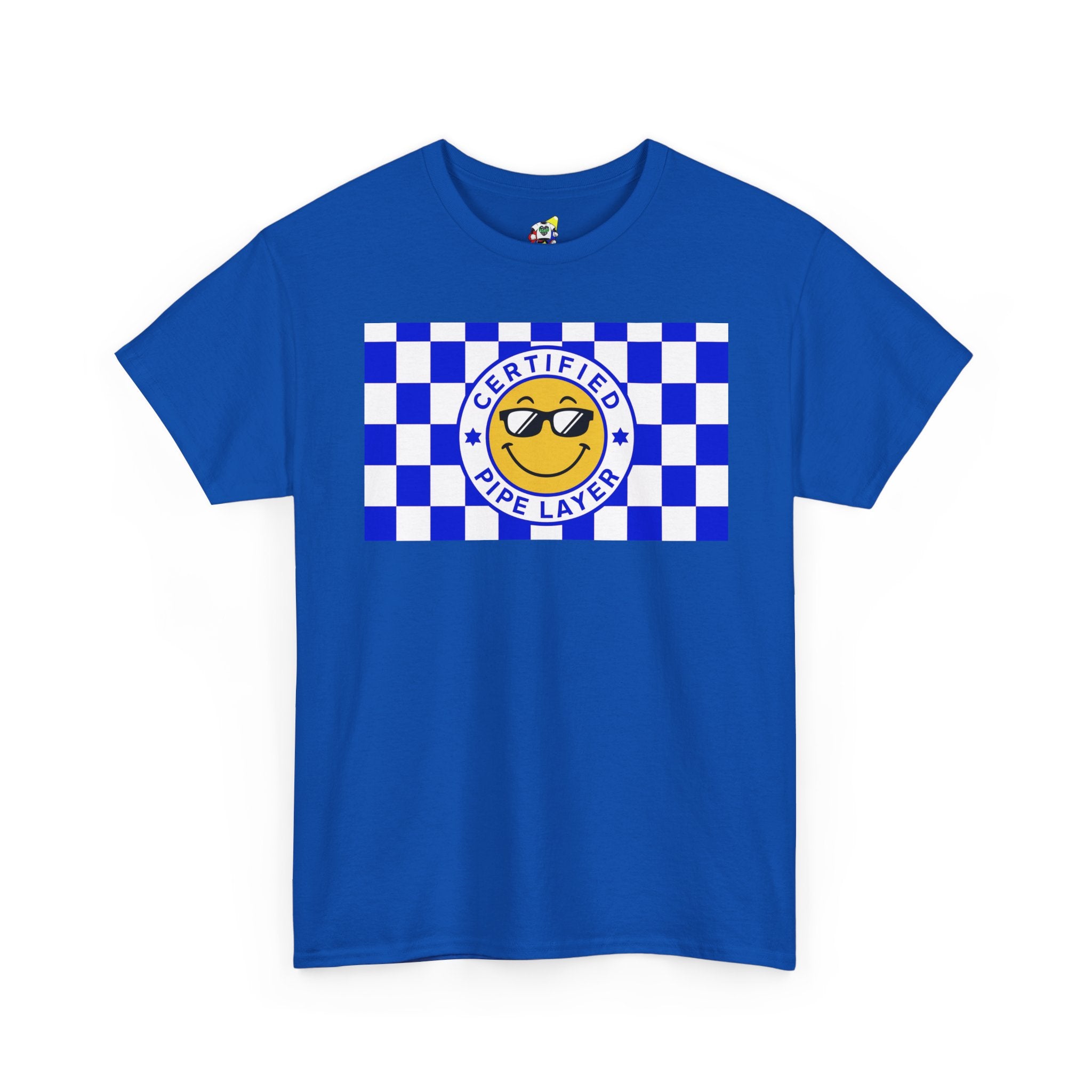 Men's Tee - Certified Pipe Layer Checkered Blue Heavy Cotton T-Shirt