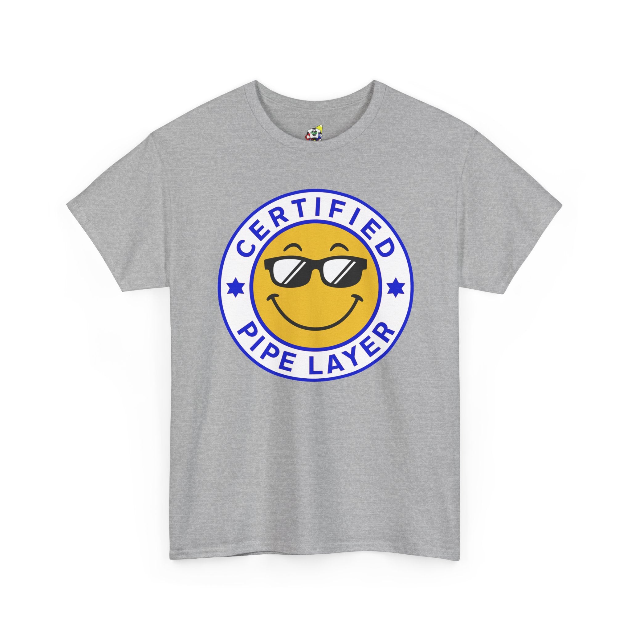 Men's Tee - Certified Pipe Layer Happy Face Blue Heavy Cotton T-Shirt
