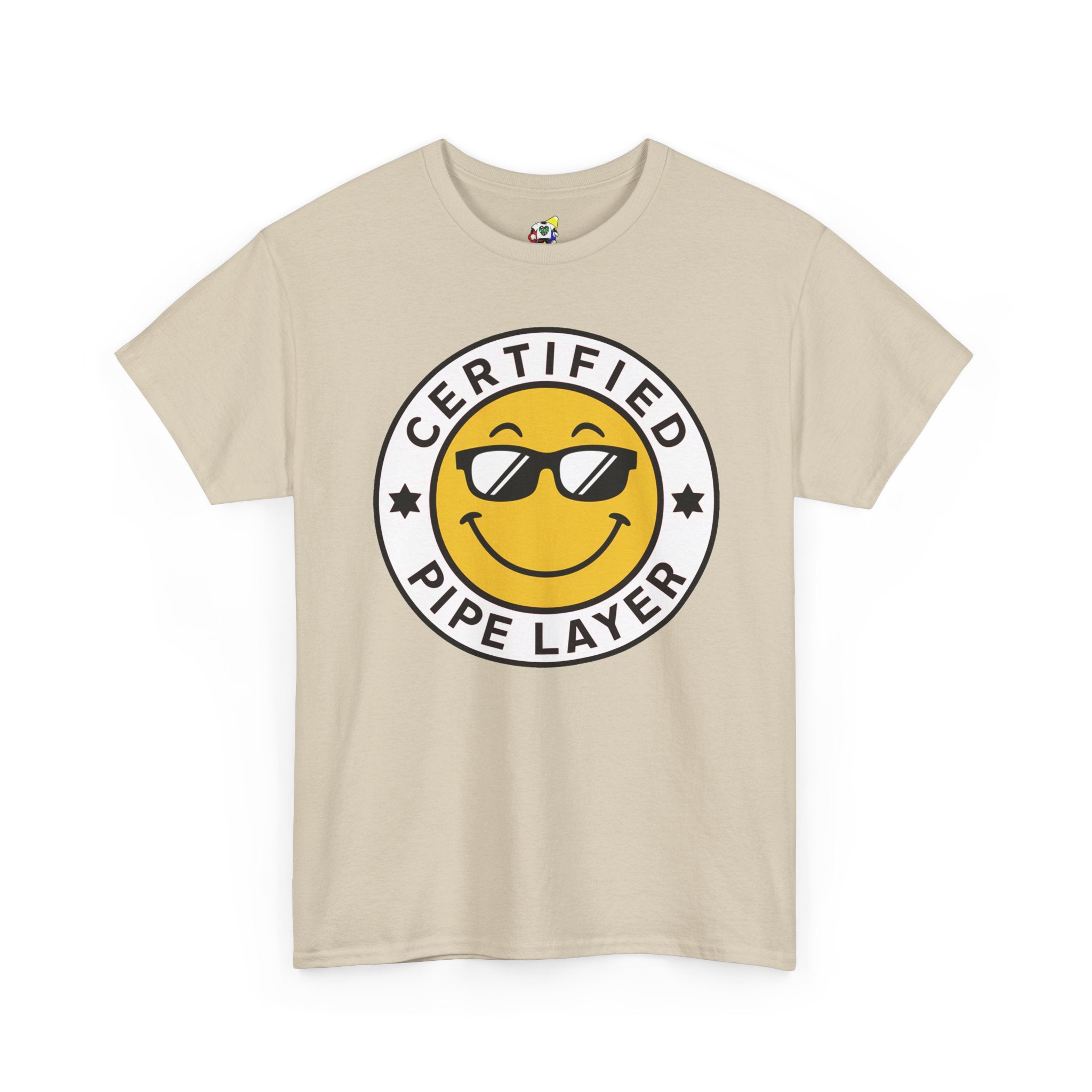 Men's Tee - Certified Pipe Layer Happy Face Black Heavy Cotton T-Shirt