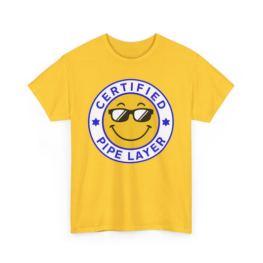 Men's Tee - Certified Pipe Layer Happy Face Blue Heavy Cotton T-Shirt