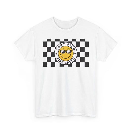 Men's Tee - Certified Pipe Layer Checkered Black Heavy Cotton T-Shirt