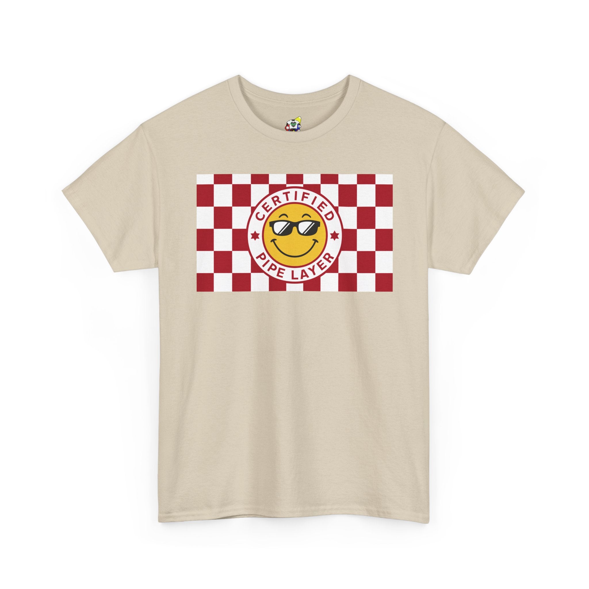 Men's Tee - Certified Pipe Layer Checkered Red Heavy Cotton T-Shirt