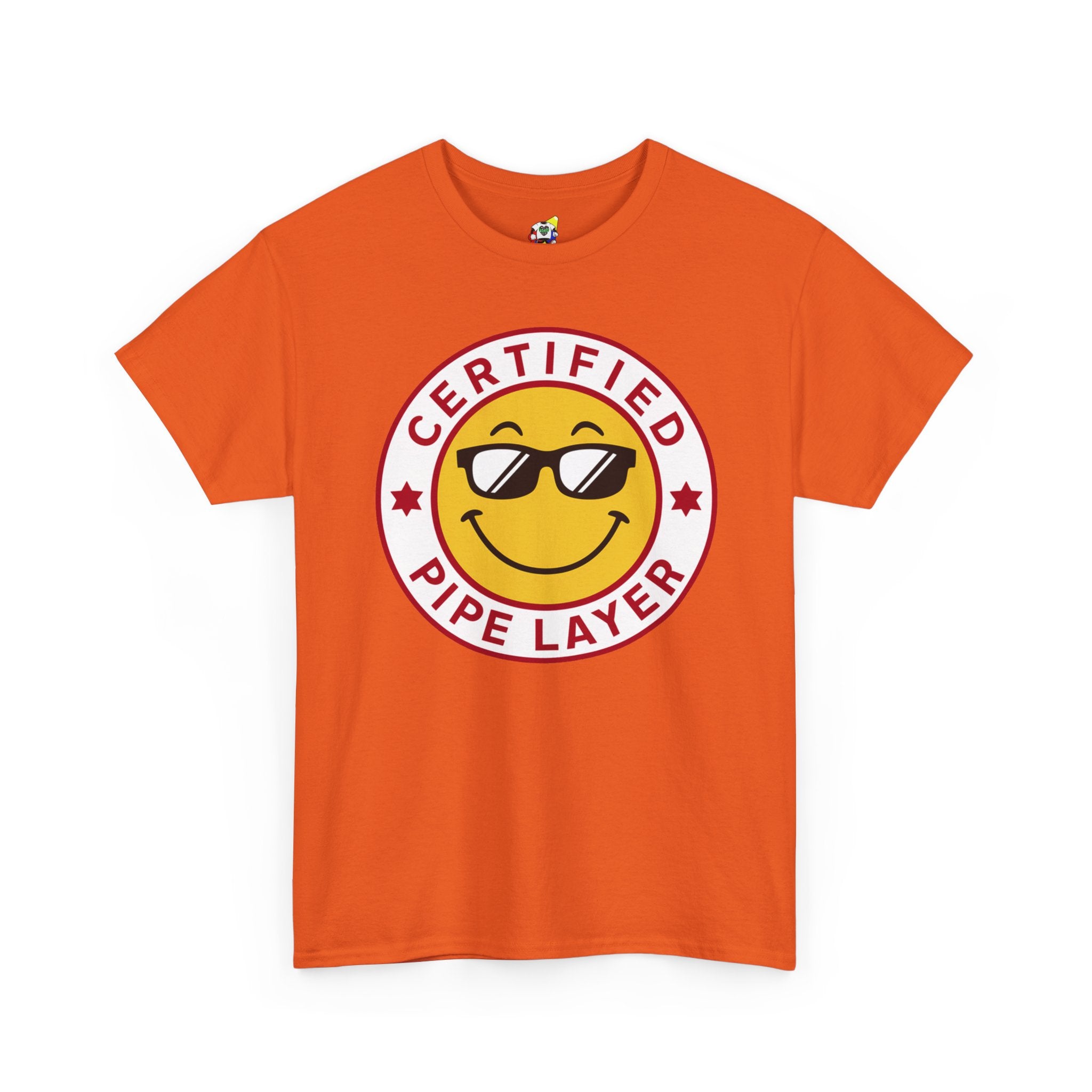Men's Tee - Certified Pipe Layer Happy Face Red Heavy Cotton T-Shirt