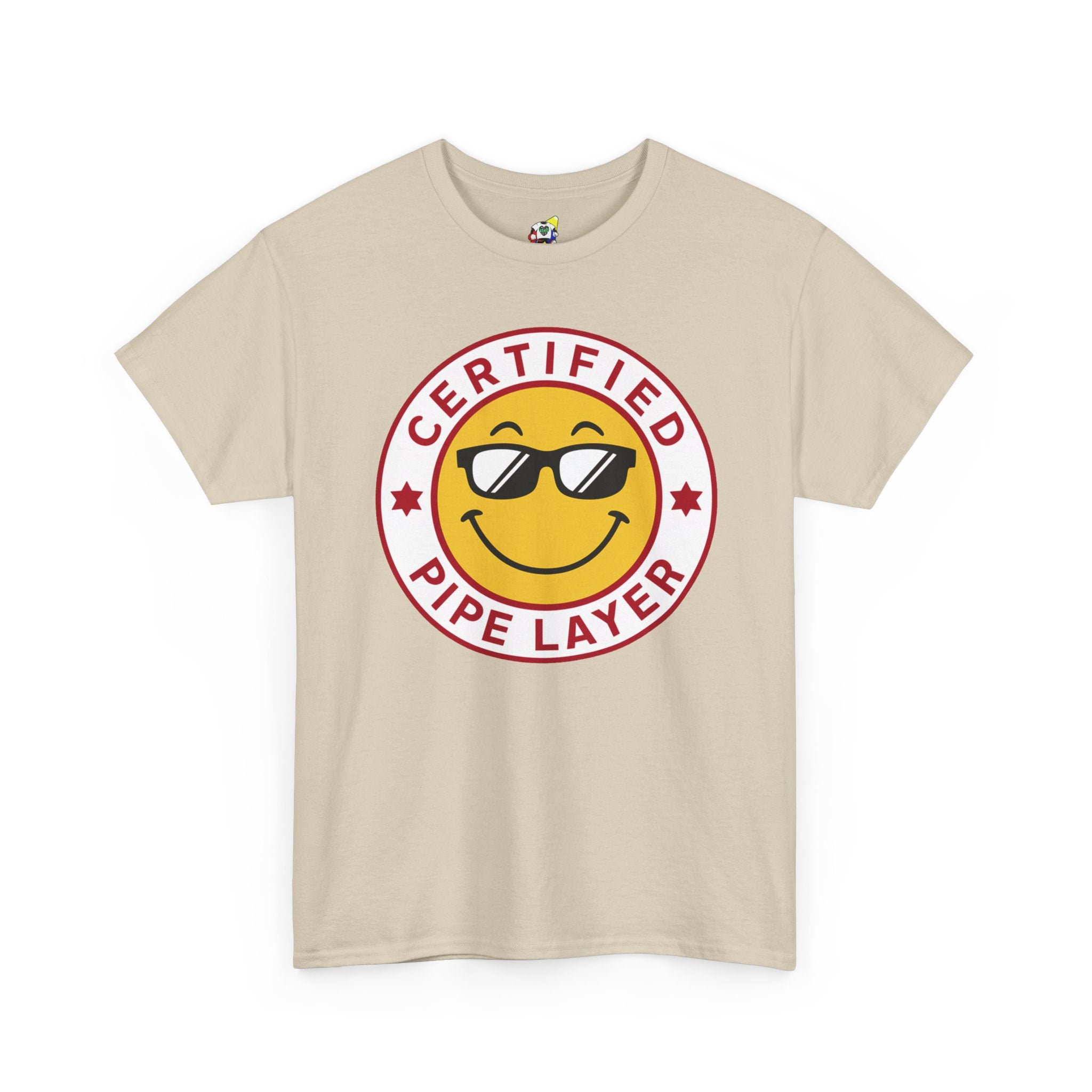 Men's Tee - Certified Pipe Layer Happy Face Red Heavy Cotton T-Shirt