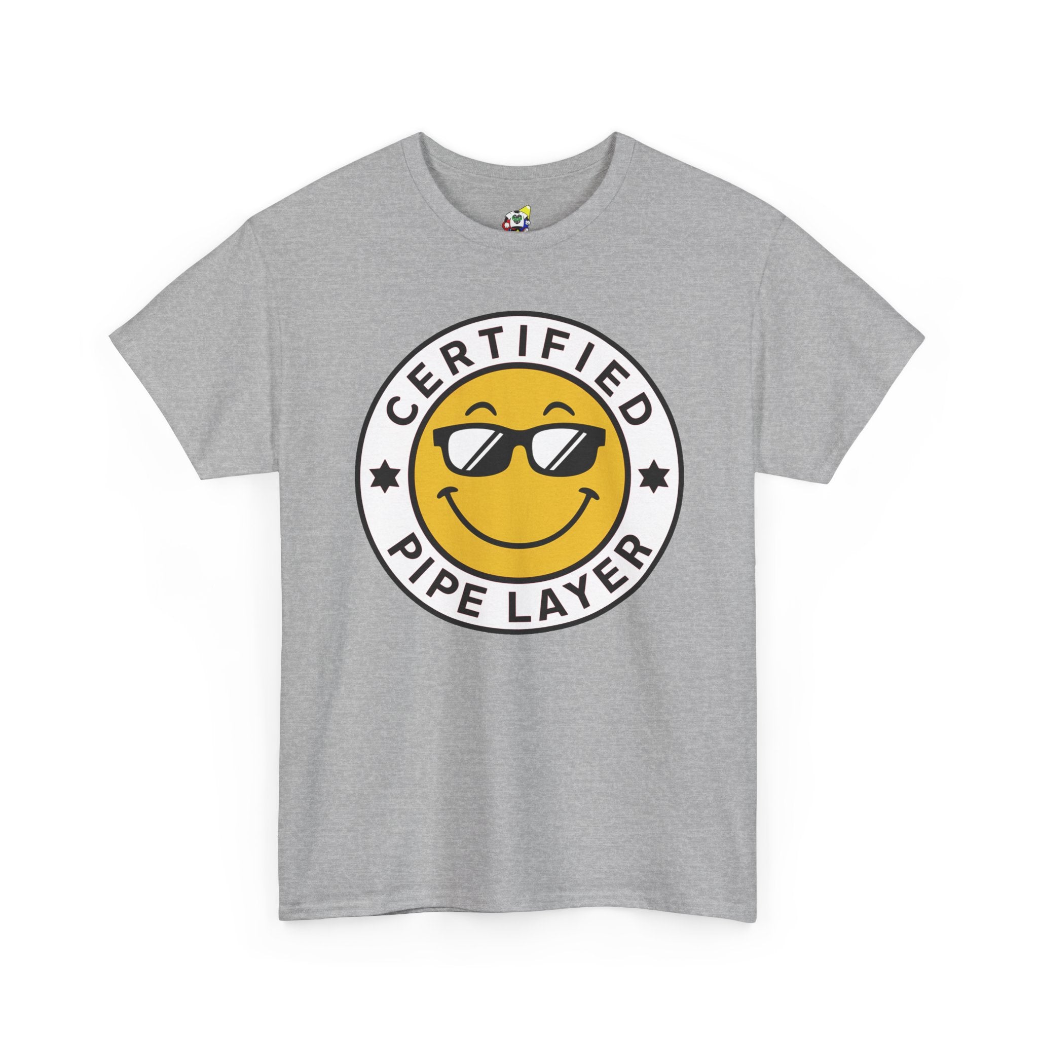 Men's Tee - Certified Pipe Layer Happy Face Black Heavy Cotton T-Shirt