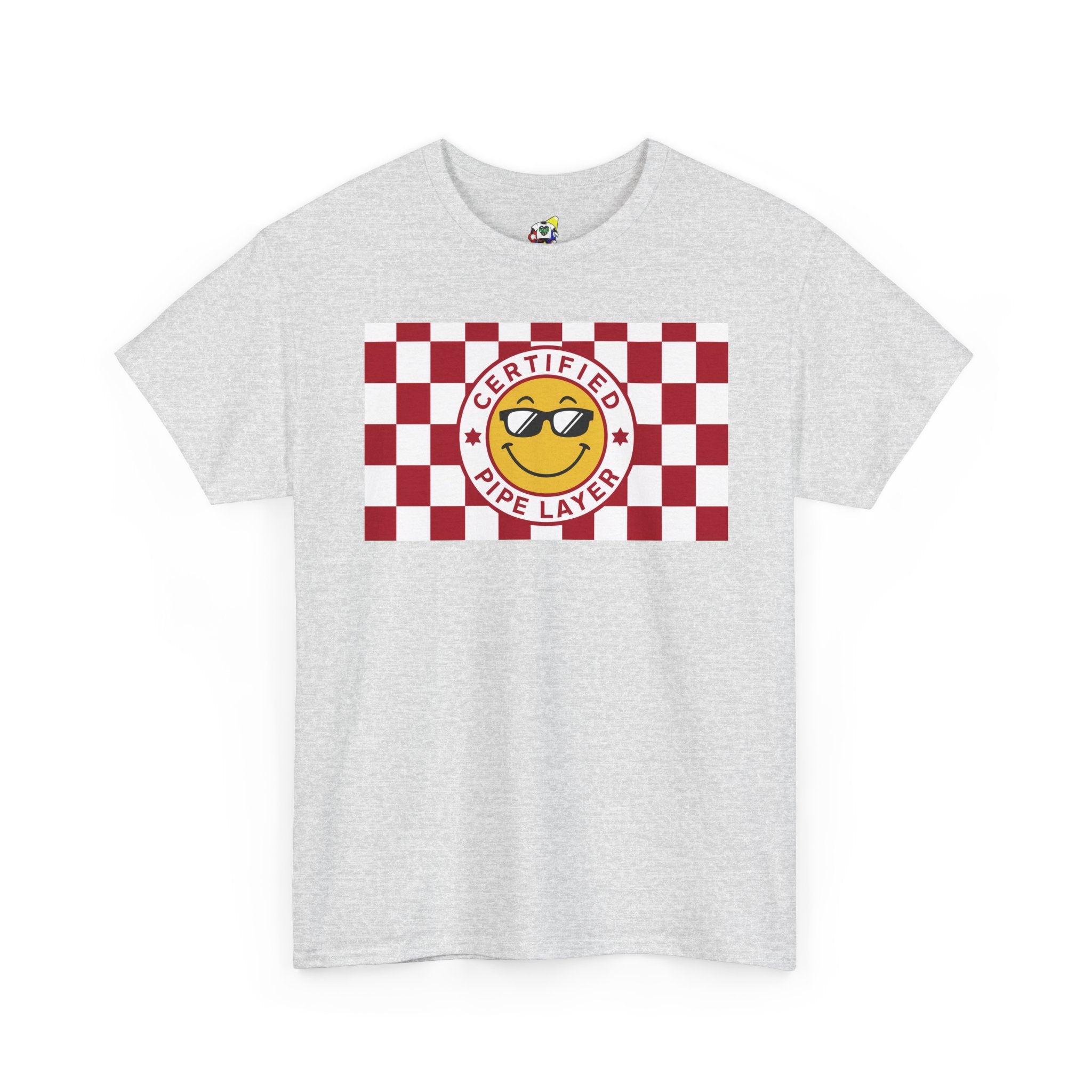 Men's Tee - Certified Pipe Layer Checkered Red Heavy Cotton T-Shirt