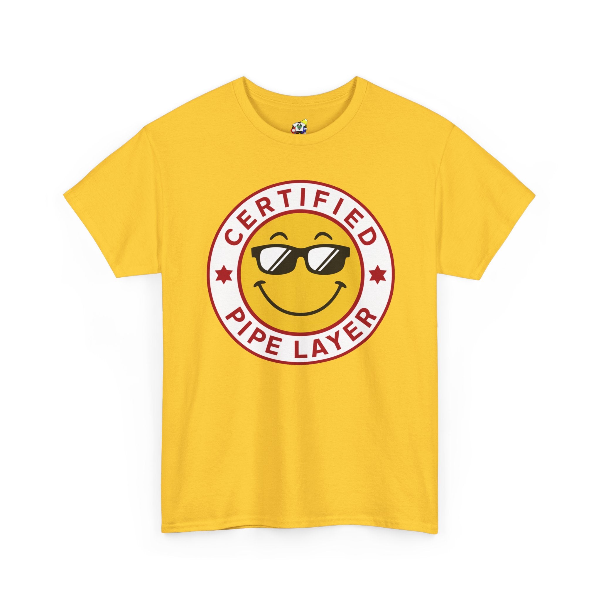 Men's Tee - Certified Pipe Layer Happy Face Red Heavy Cotton T-Shirt