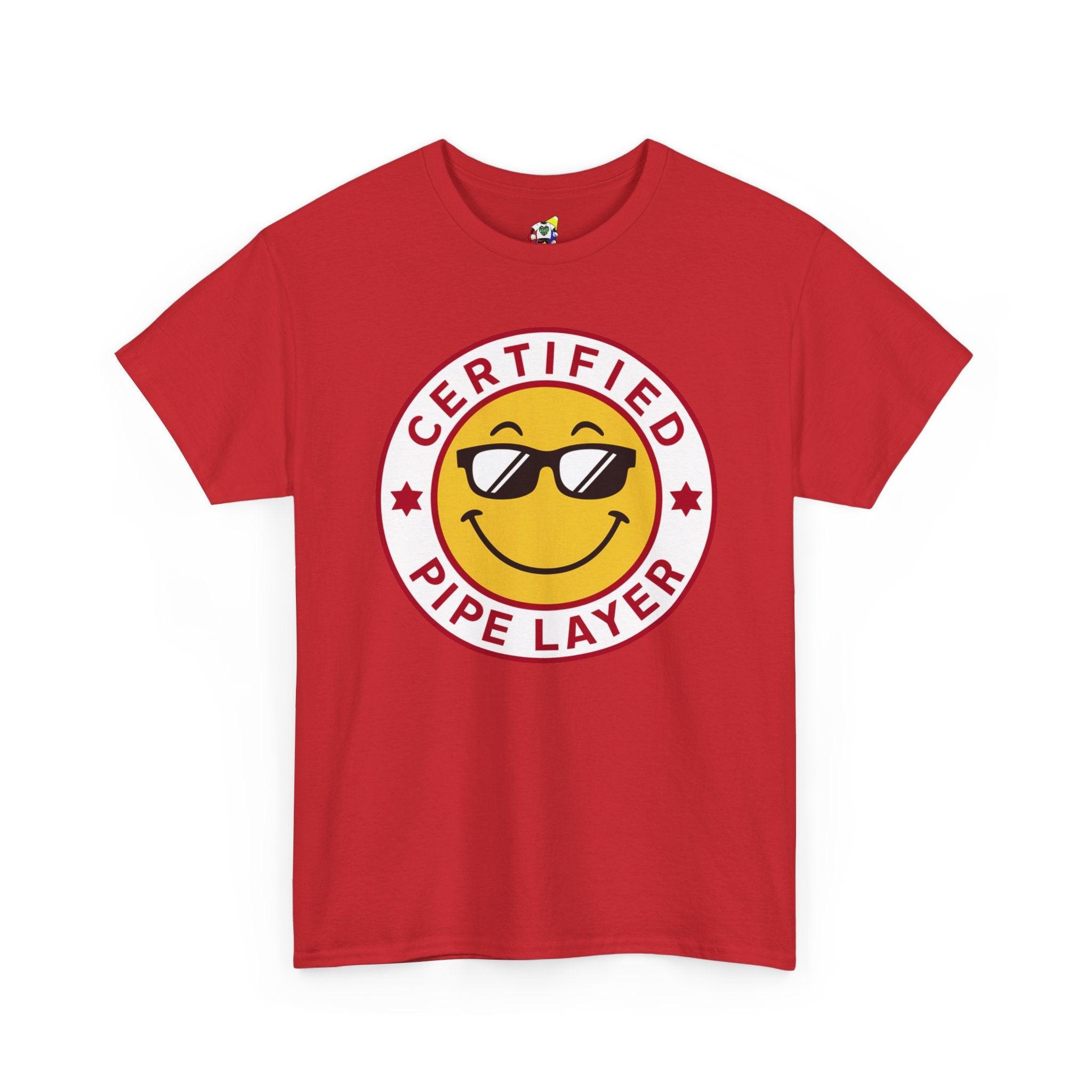 Men's Tee - Certified Pipe Layer Happy Face Red Heavy Cotton T-Shirt