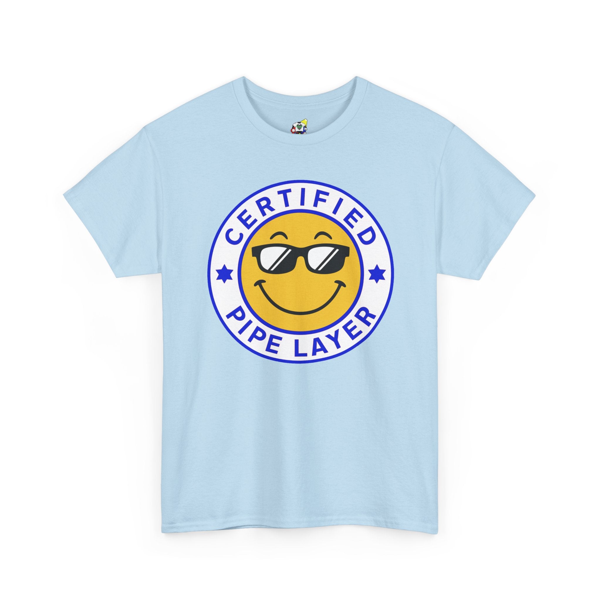Men's Tee - Certified Pipe Layer Happy Face Blue Heavy Cotton T-Shirt