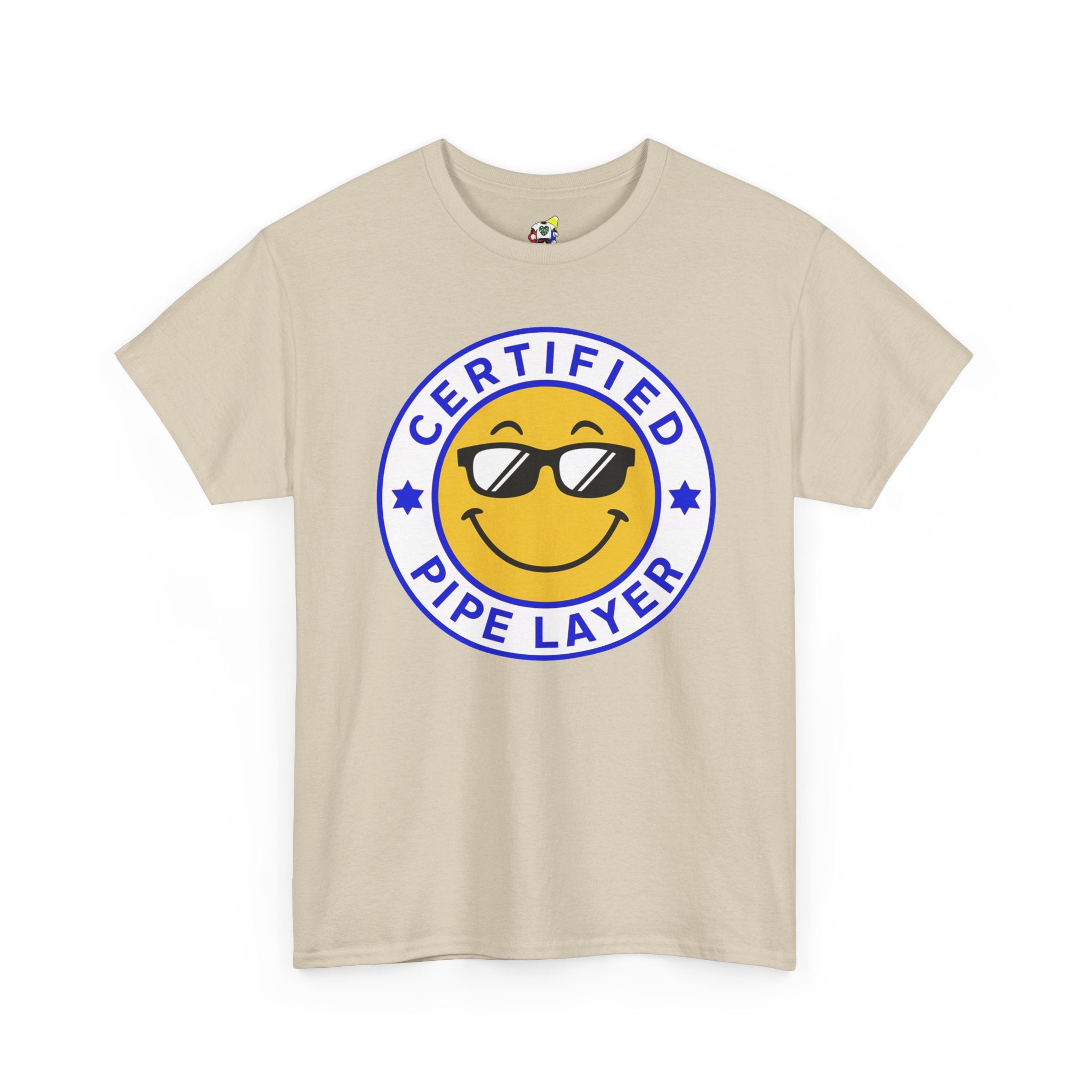 Men's Tee - Certified Pipe Layer Happy Face Blue Heavy Cotton T-Shirt