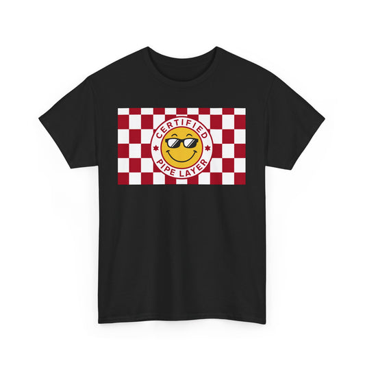 Men's Tee - Certified Pipe Layer Checkered Red Heavy Cotton T-Shirt