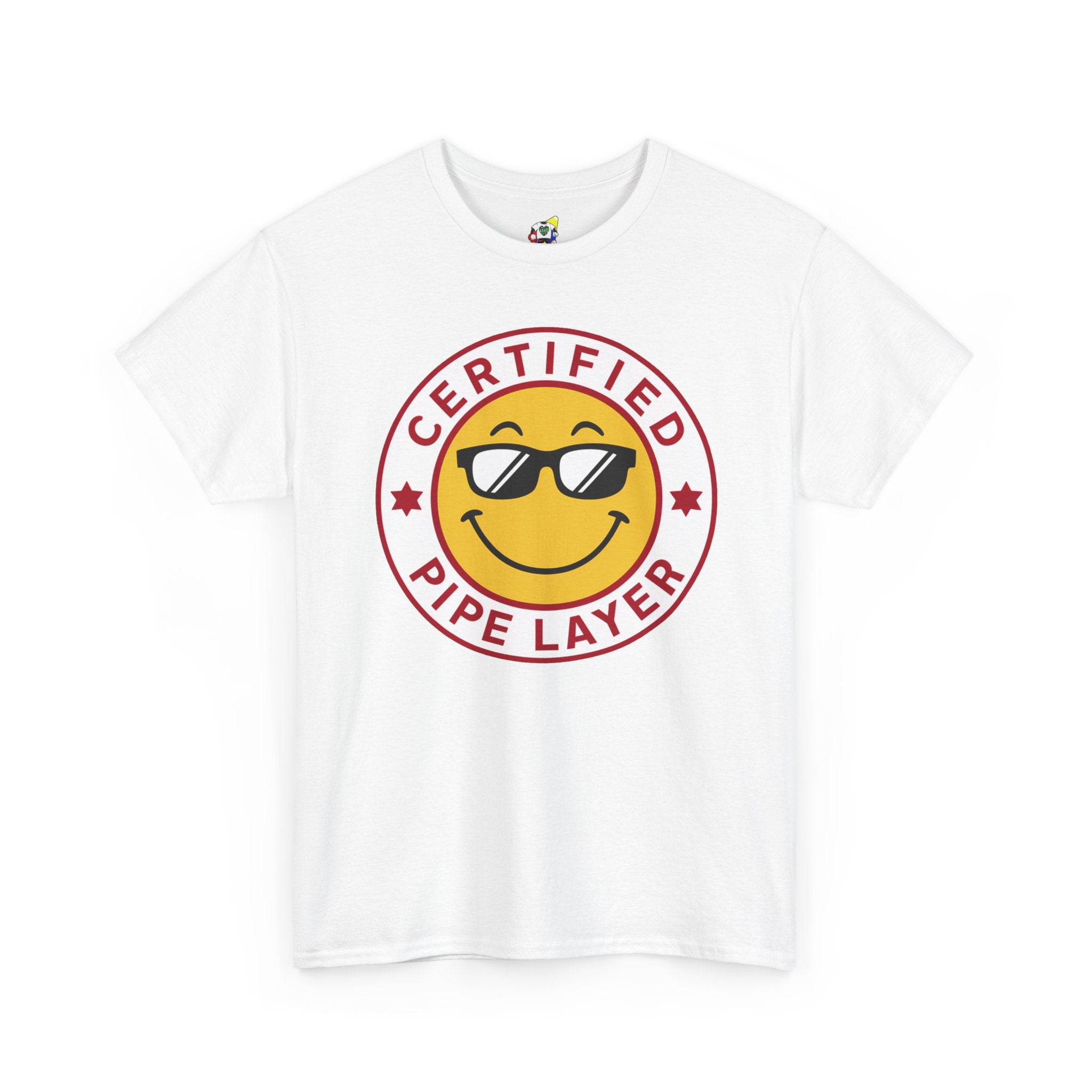 Men's Tee - Certified Pipe Layer Happy Face Red Heavy Cotton T-Shirt