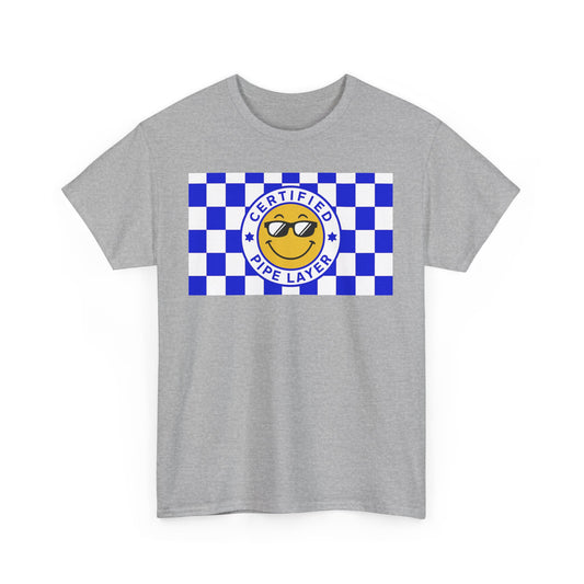 Men's Tee - Certified Pipe Layer Checkered Blue Heavy Cotton T-Shirt