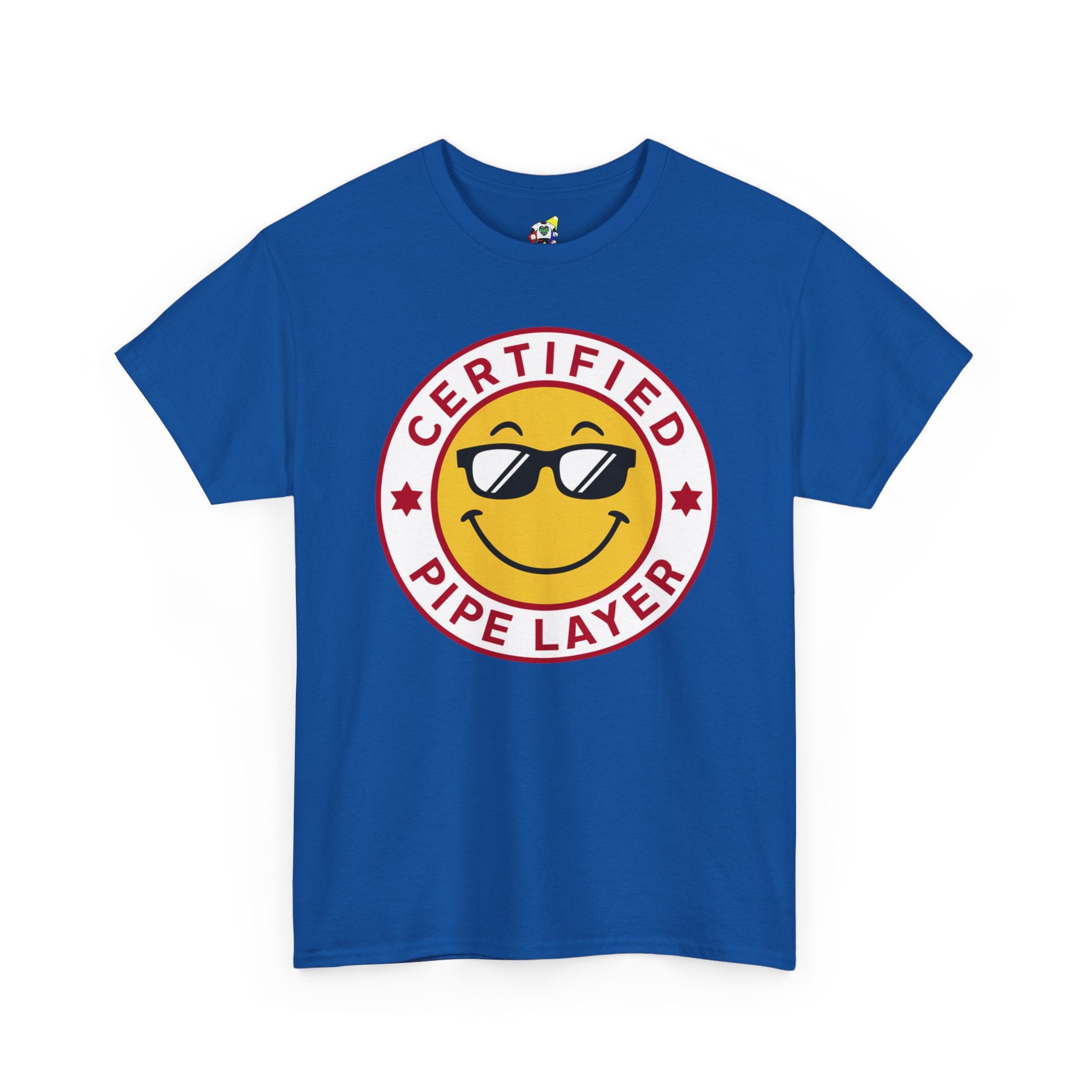 Men's Tee - Certified Pipe Layer Happy Face Red Heavy Cotton T-Shirt