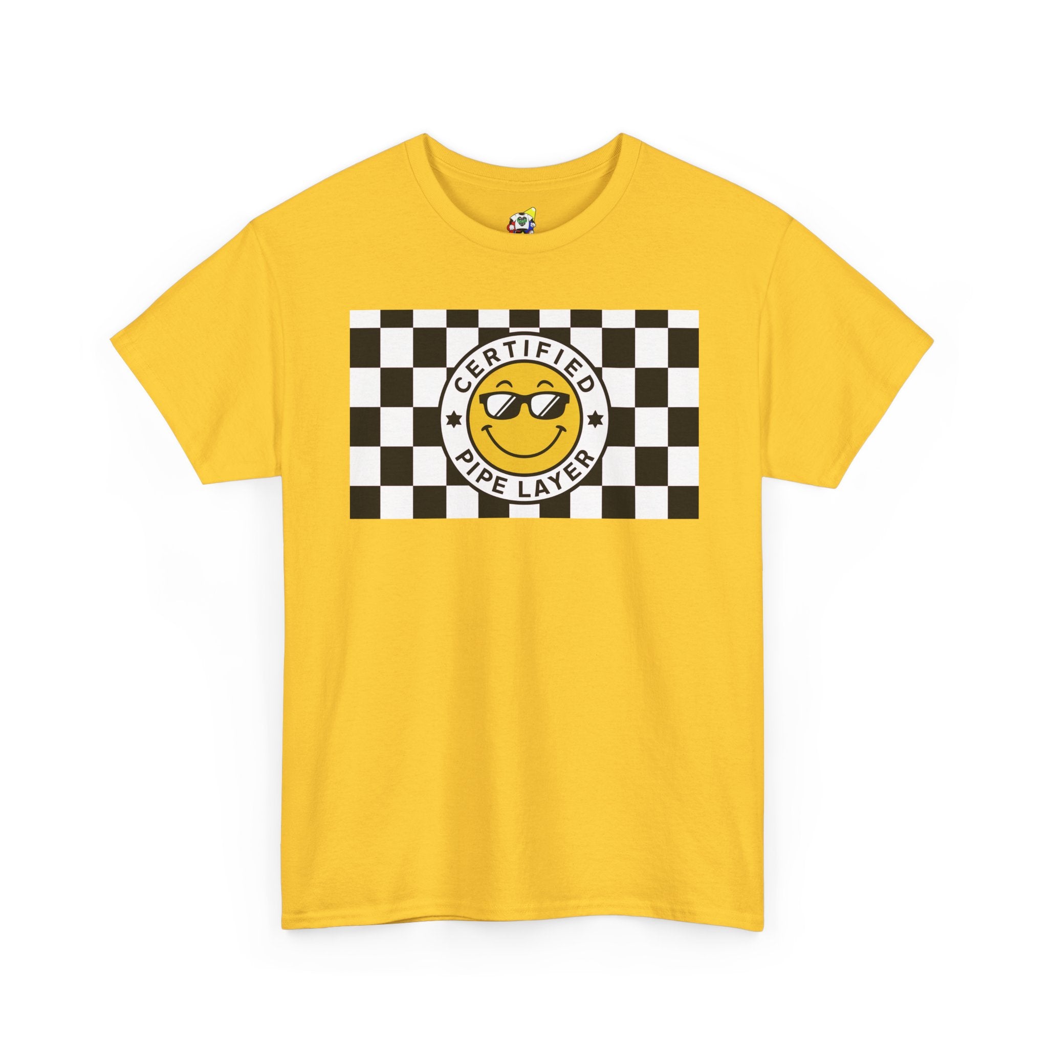 Men's Tee - Certified Pipe Layer Checkered Black Heavy Cotton T-Shirt