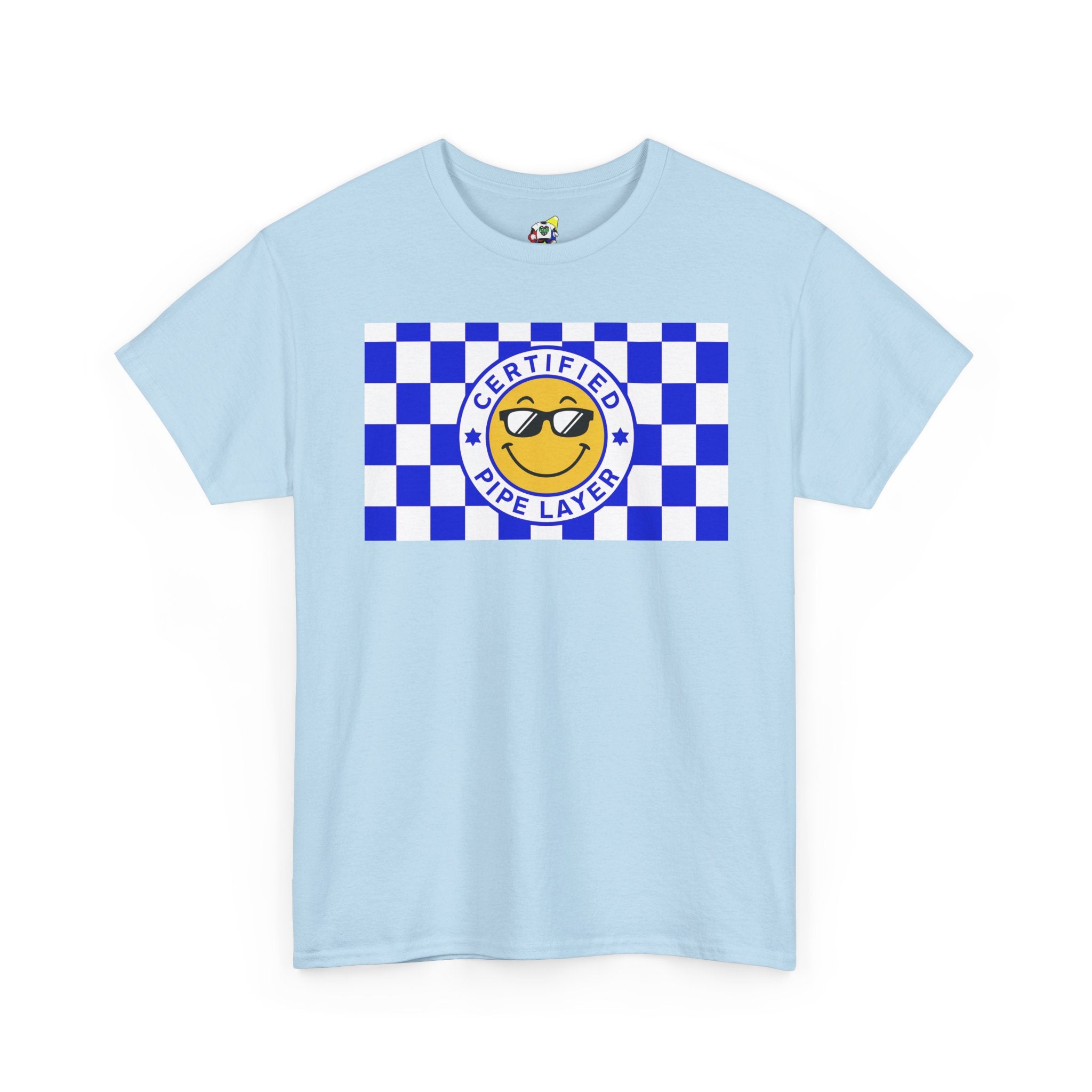 Men's Tee - Certified Pipe Layer Checkered Blue Heavy Cotton T-Shirt