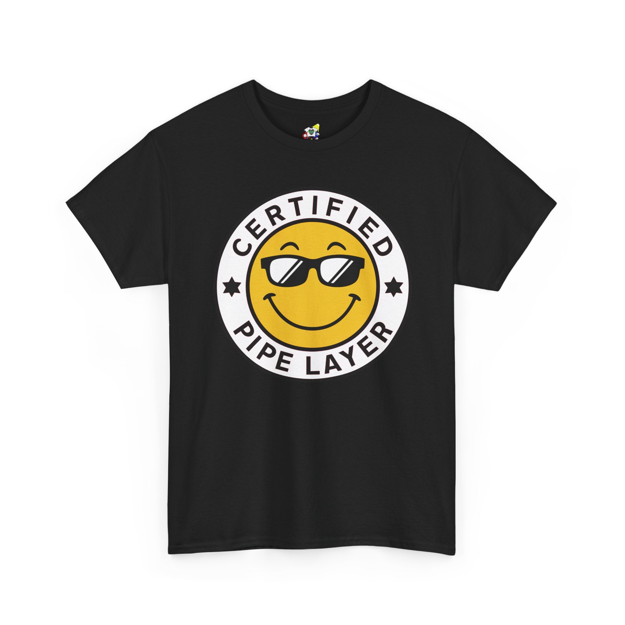 Men's Tee - Certified Pipe Layer Happy Face Black Heavy Cotton T-Shirt