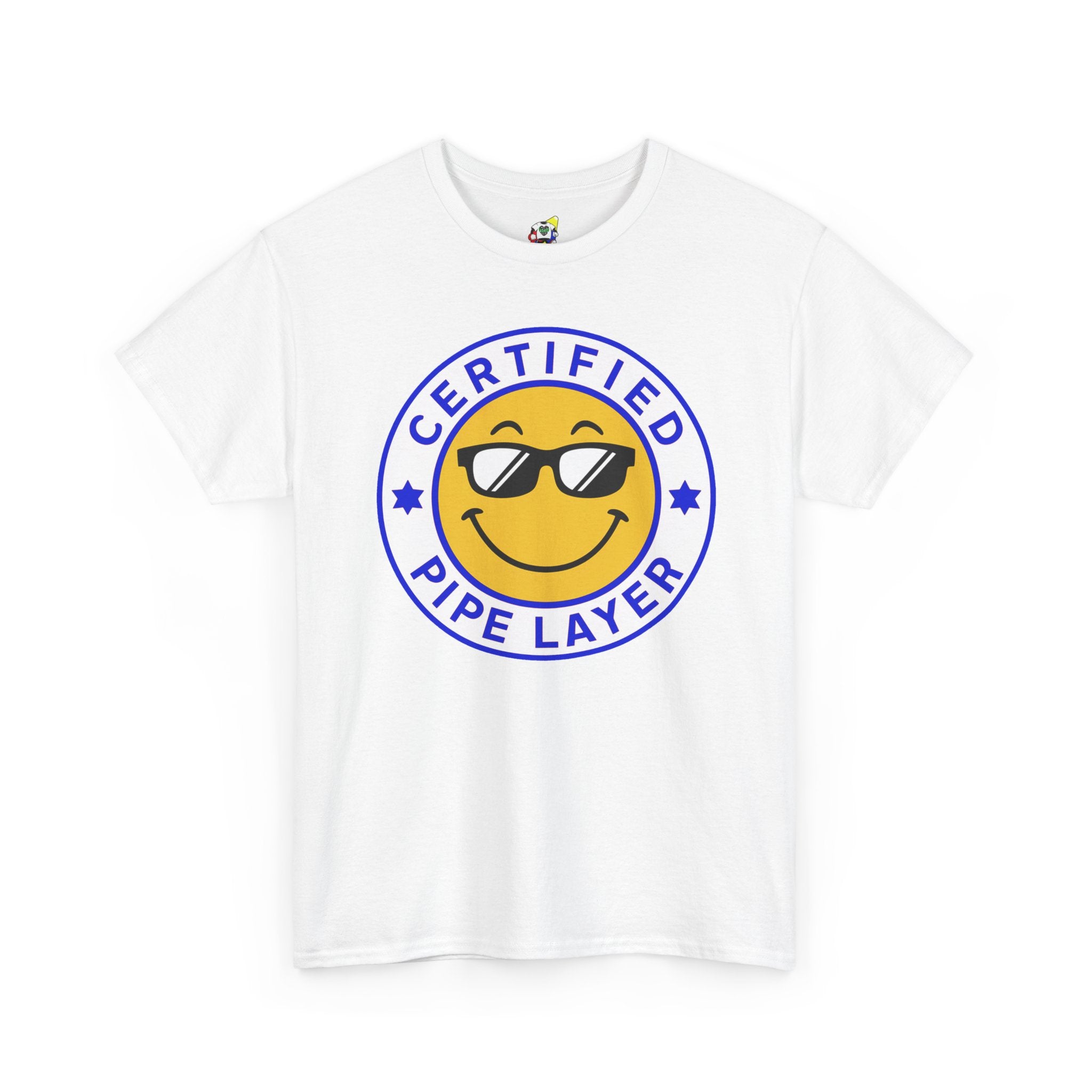Men's Tee - Certified Pipe Layer Happy Face Blue Heavy Cotton T-Shirt