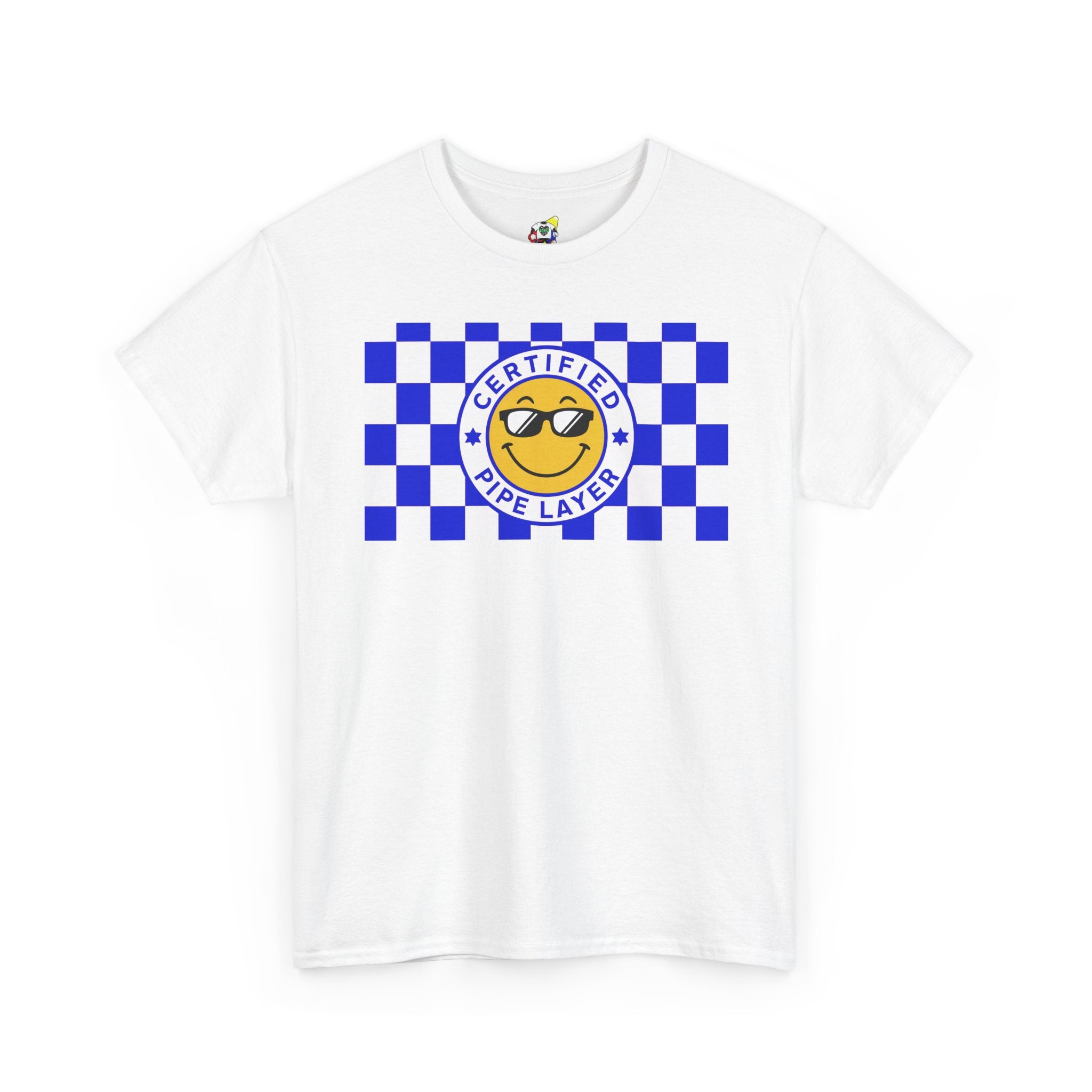Men's Tee - Certified Pipe Layer Checkered Blue Heavy Cotton T-Shirt
