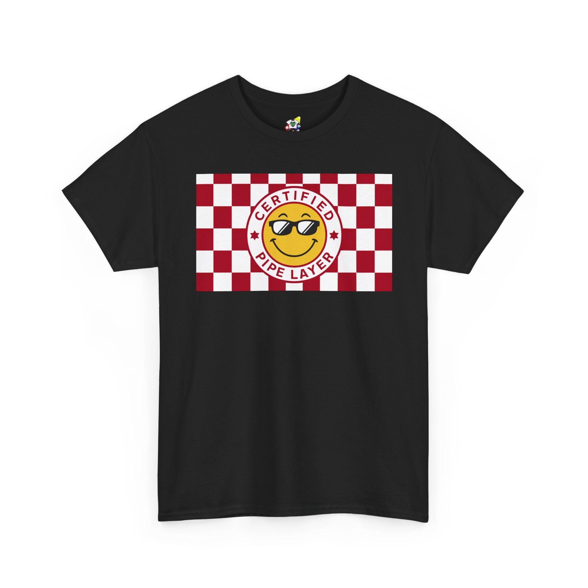 Men's Tee - Certified Pipe Layer Checkered Red Heavy Cotton T-Shirt
