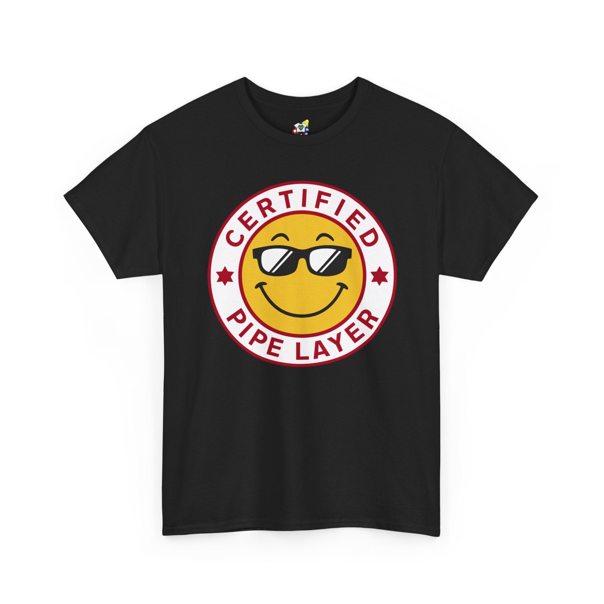 Men's Tee - Certified Pipe Layer Happy Face Red Heavy Cotton T-Shirt