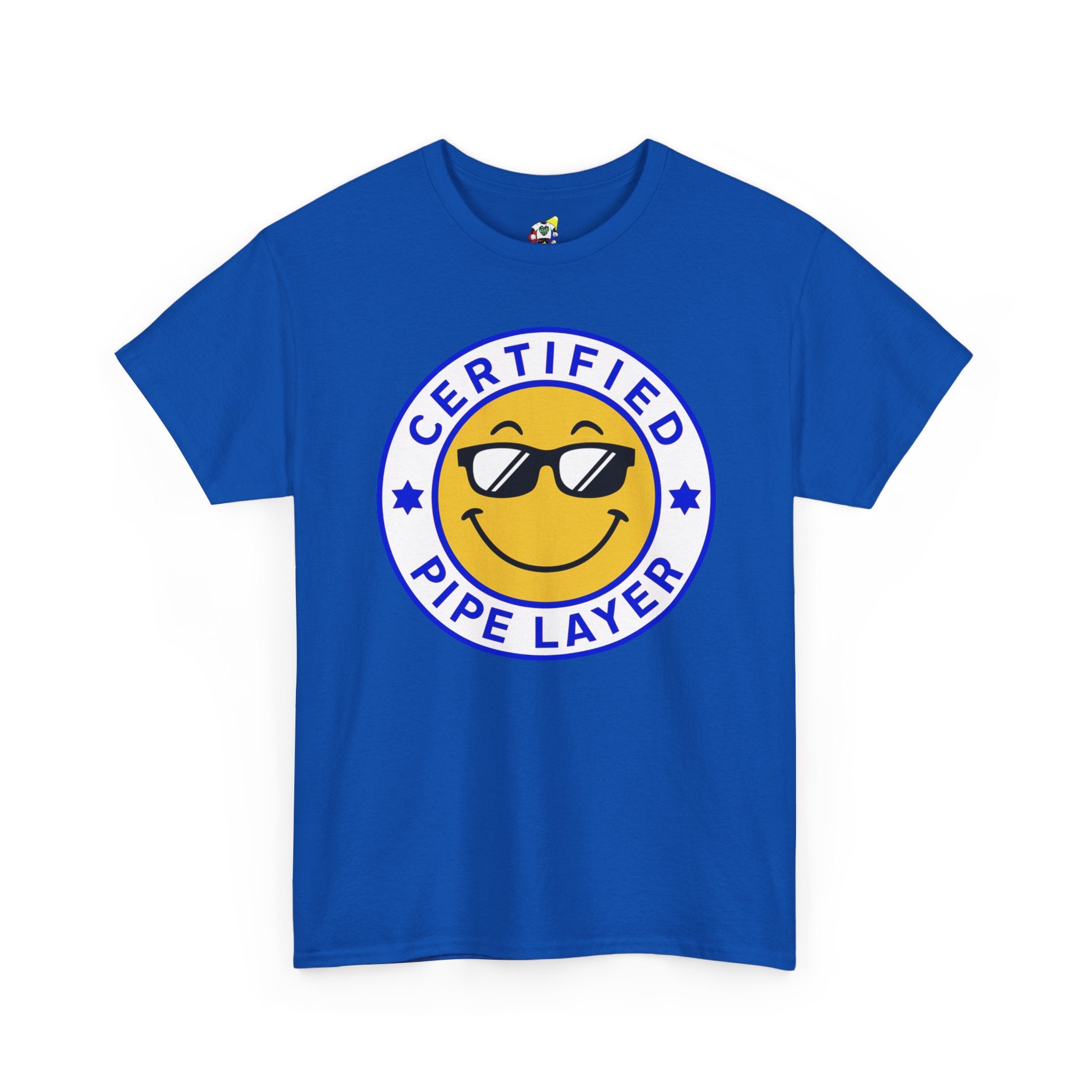 Men's Tee - Certified Pipe Layer Happy Face Blue Heavy Cotton T-Shirt
