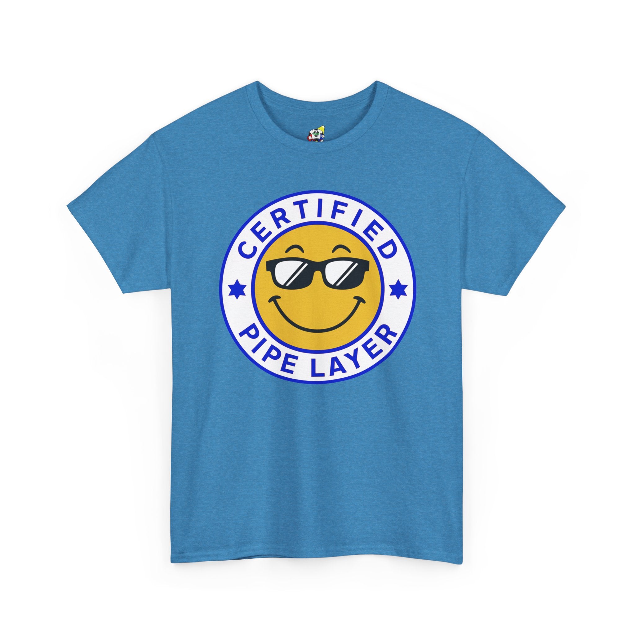 Men's Tee - Certified Pipe Layer Happy Face Blue Heavy Cotton T-Shirt