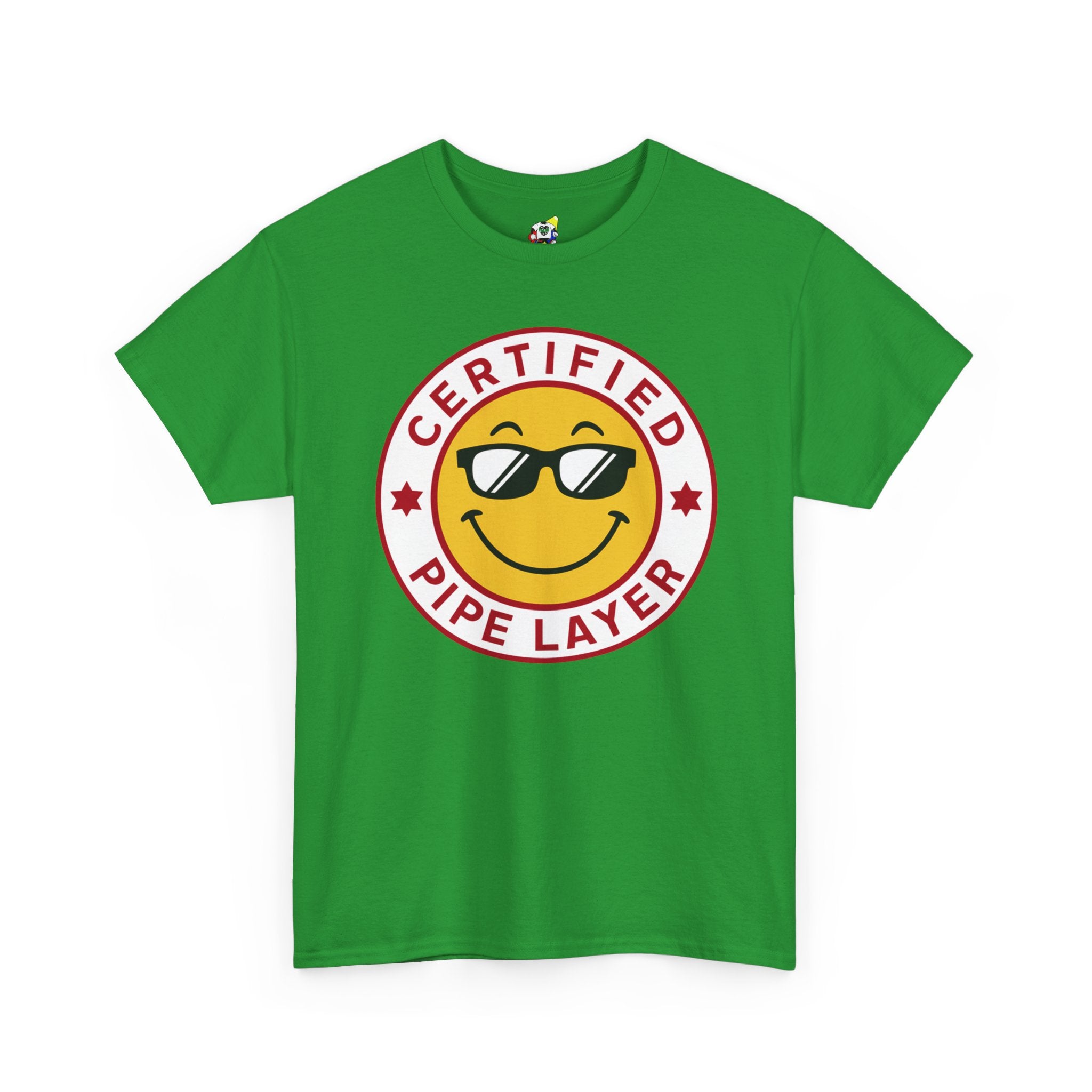 Men's Tee - Certified Pipe Layer Happy Face Red Heavy Cotton T-Shirt